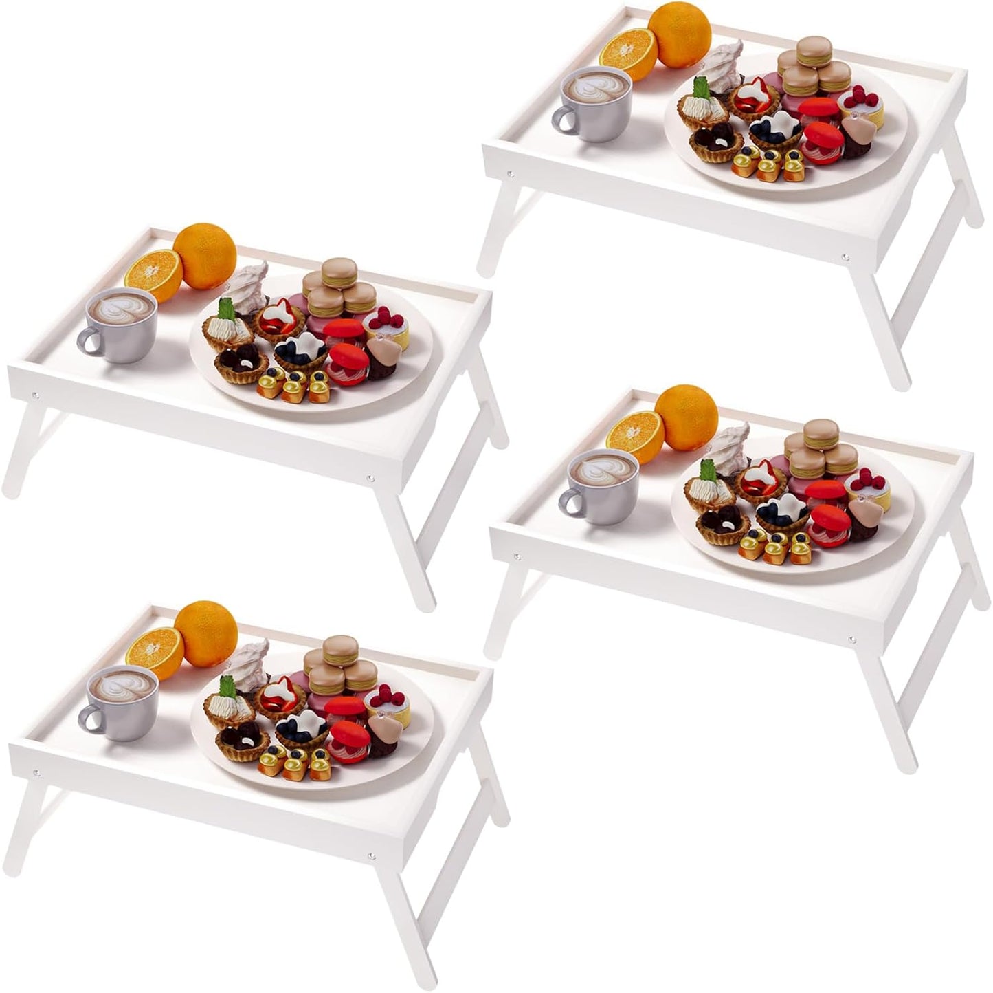 Fibogollo 2 Pack Bamboo Bed Tray Table with Folding Legs,Breakfast Trays,Serving Tray for Food and Snack,Laptop Trays for Working(Natural)
