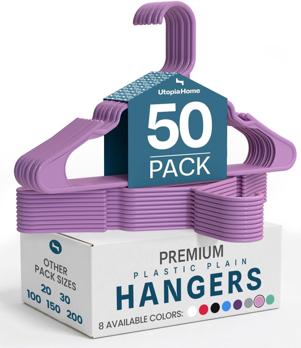 Utopia Home - Plastic Hangers 50 Pack - Space Saving Clothes Hanger - Durable and Strong Closet Organizers and Storage Makes It Ideal Stocking Stuffers or Apartment or Dorm Room Essentials (White)