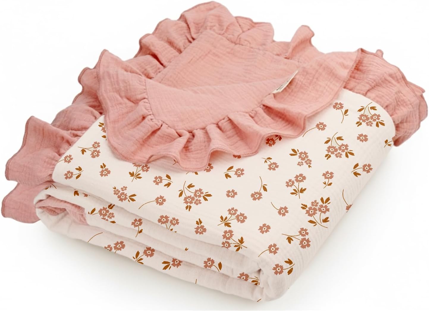 Muslin Ruffled Baby Blanket, Extra Large 52 x 52 Inches, Soft Breathable Cotton Crib Blanket for Newborn Infant Toddler (Hoppy Dreams-Ruffled, Printed)