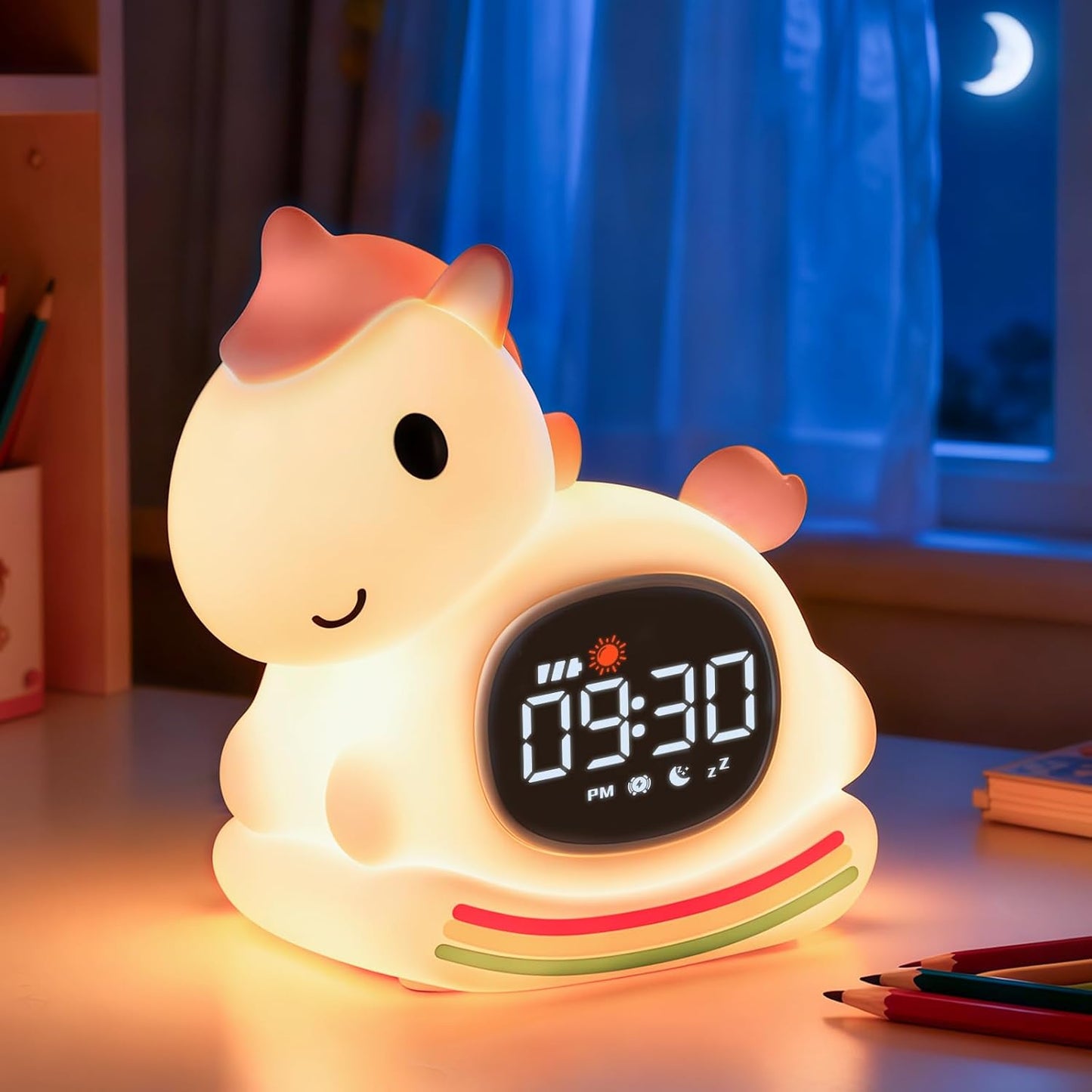 Cat Alarm Clock with Night Light for Kids with Sleep Training and Sound Machine, Rechargeable Silicone Lamp OK to Wake Clock，Cute Animal Tabletop Lamp, Perfect Sleep Companion for Boys Girls