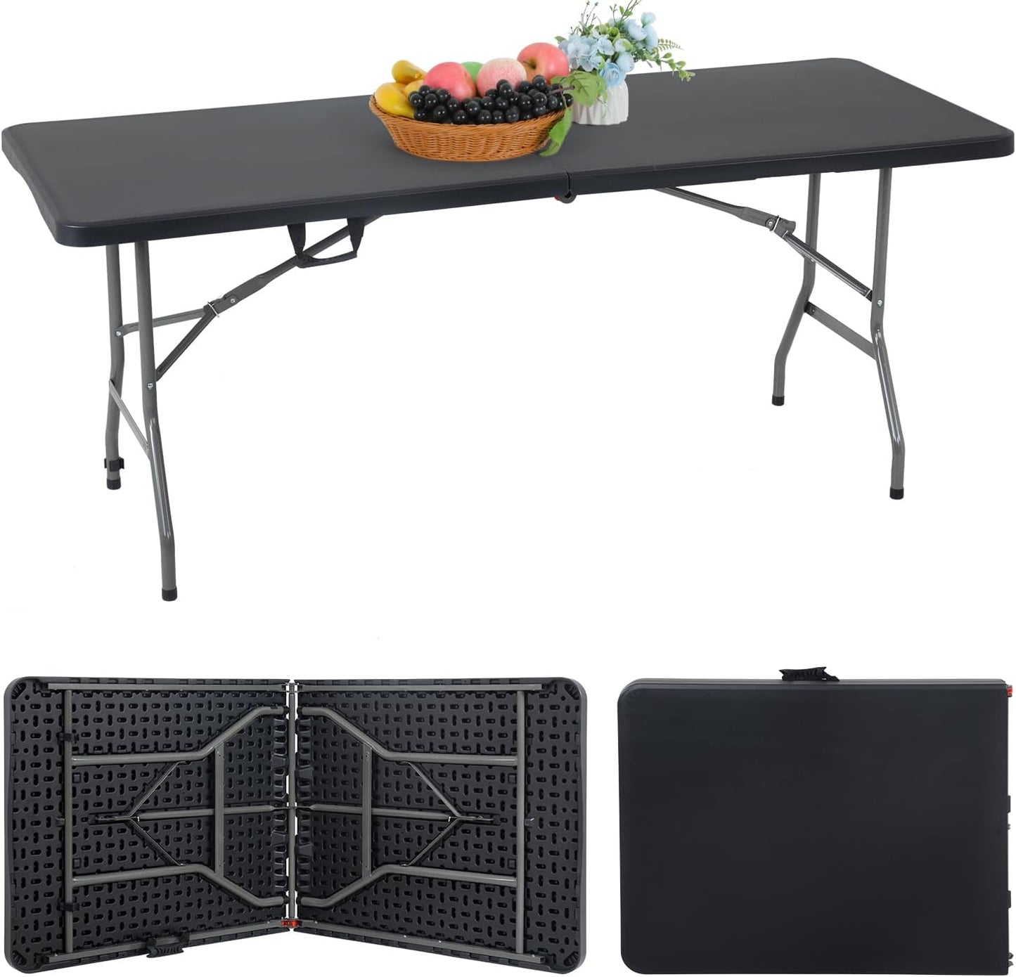 FDW Folding Half Portable Foldable Table for Parties Backyard Events (White, 6 FT 70 * 29) (White, 6 FT)