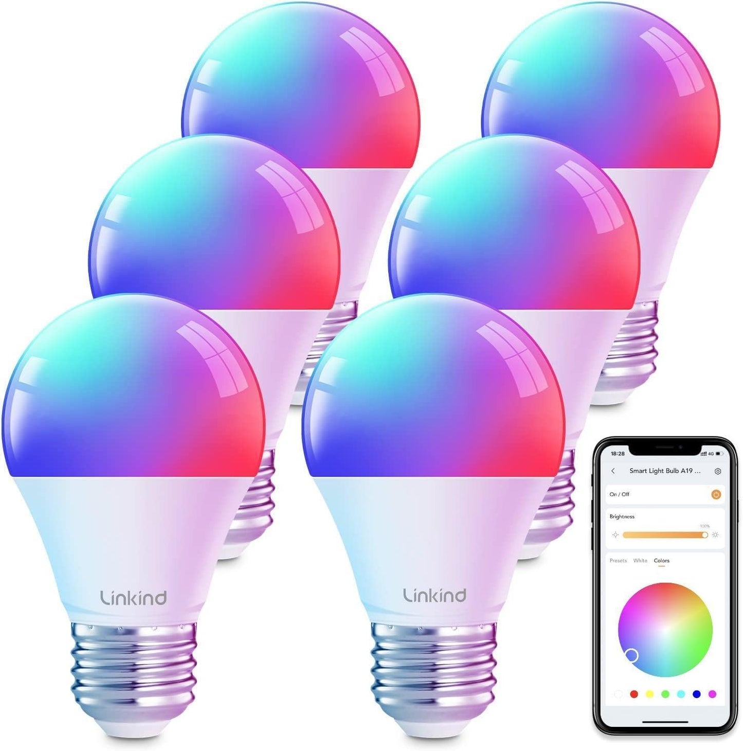 Linkind Smart Light Bulbs, Smart Bulb That Work with Alexa & Google Home, LED Light Bulbs Color Changing, 104 Preset Scene, Music Sync, A19 E26 2.4GHz RGBTW WiFi Bluetooth Light Bulb 60W, 800LM, 4Pack