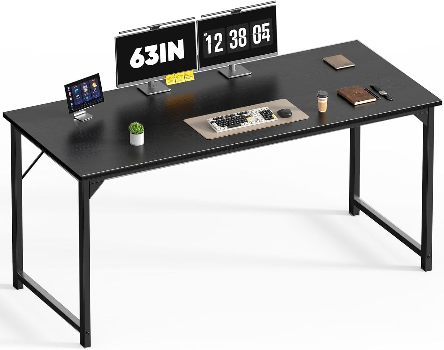 DUMOS 47 Inch Computer Desk for Home Office, Modern Writing Study Table Simple Modern Style for Bedroom Small Space, Large Work Desks with X-Shaped Reinforcement, Wood Brown