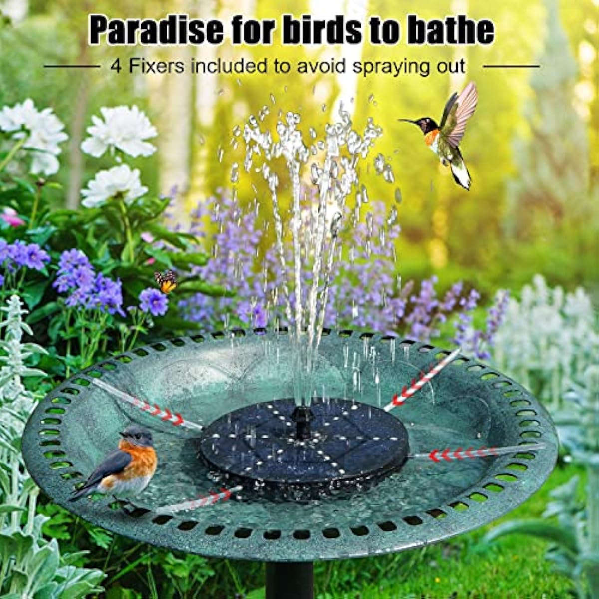 Solar Bird Bath Fountains Upgraded, 4W Solar Powered Water Fountain Pump with 4000 Battery, 7 Nozzles & 4 Fixers, Colorful LED Lights for Garden, Pond, Swimming Pool, Fish Tank, and Outdoor