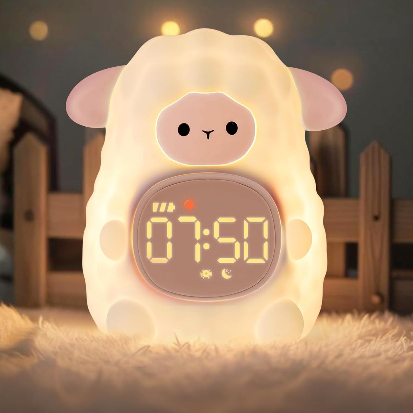 Cat Alarm Clock with Night Light for Kids with Sleep Training and Sound Machine, Rechargeable Silicone Lamp OK to Wake Clock，Cute Animal Tabletop Lamp, Perfect Sleep Companion for Boys Girls