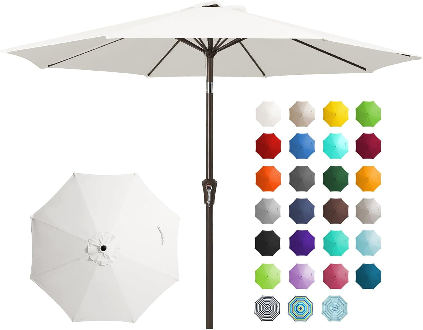 JEAREY 9FT Outdoor Patio Umbrella Outdoor Table Umbrella with Push Button Tilt and Crank, Market Umbrella 8 Sturdy Ribs UV Protection Waterproof for Garden, Deck, Backyard, Pool (Beige)