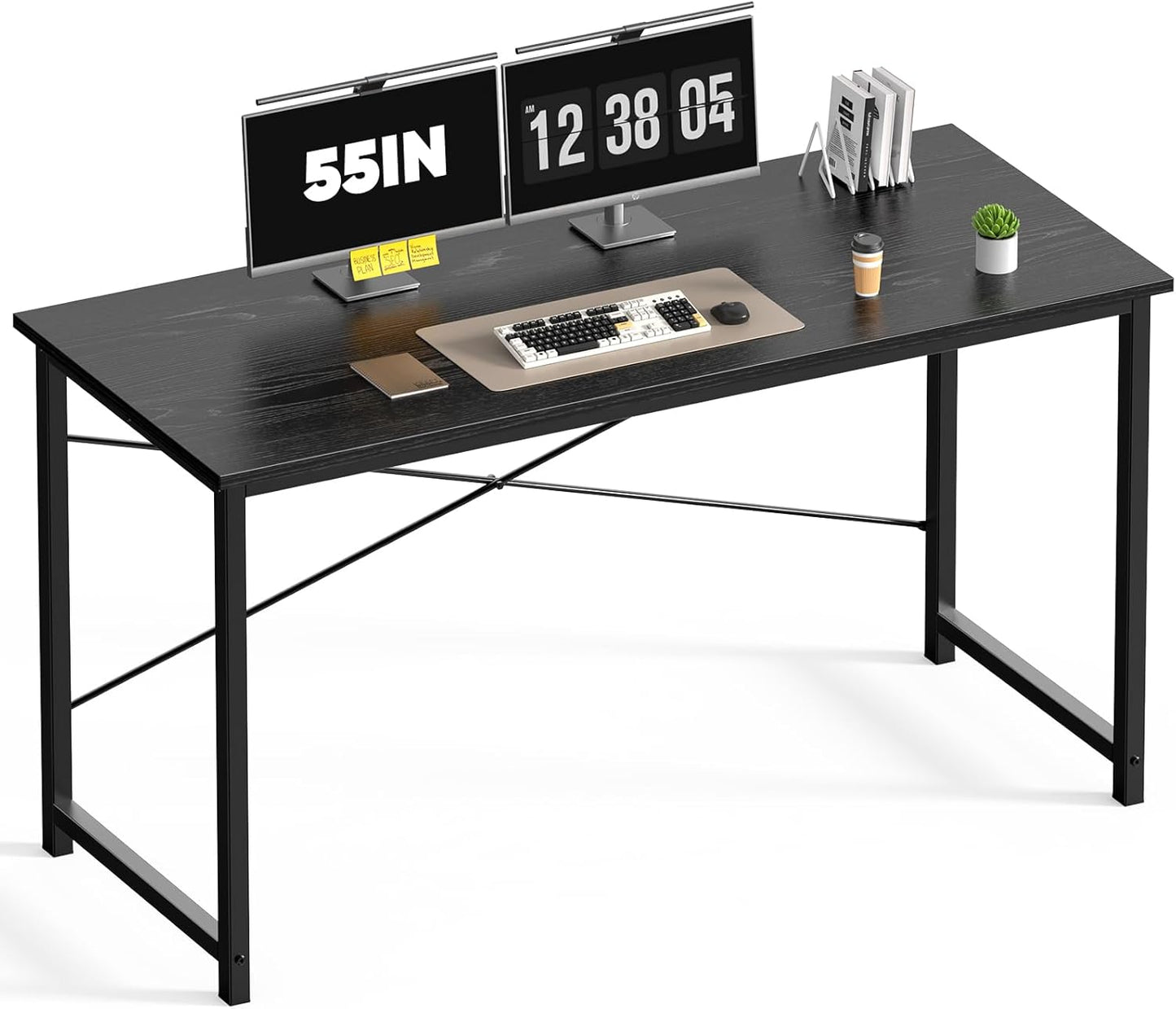 DUMOS 47 Inch Computer Desk for Home Office, Modern Writing Study Table Simple Modern Style for Bedroom Small Space, Large Work Desks with X-Shaped Reinforcement, Wood Brown