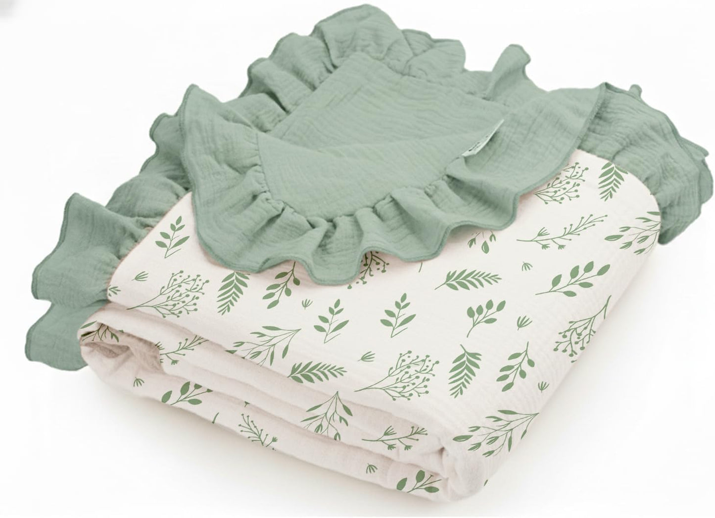 Muslin Ruffled Baby Blanket, Extra Large 52 x 52 Inches, Soft Breathable Cotton Crib Blanket for Newborn Infant Toddler (Hoppy Dreams-Ruffled, Printed)