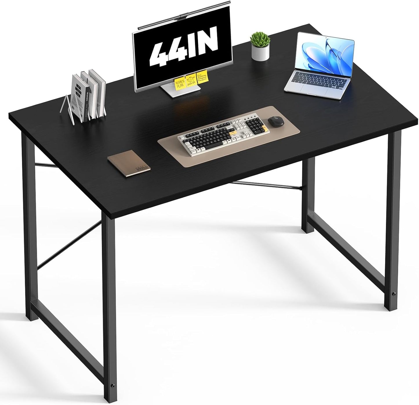 DUMOS 47 Inch Computer Desk for Home Office, Modern Writing Study Table Simple Modern Style for Bedroom Small Space, Large Work Desks with X-Shaped Reinforcement, Wood Brown