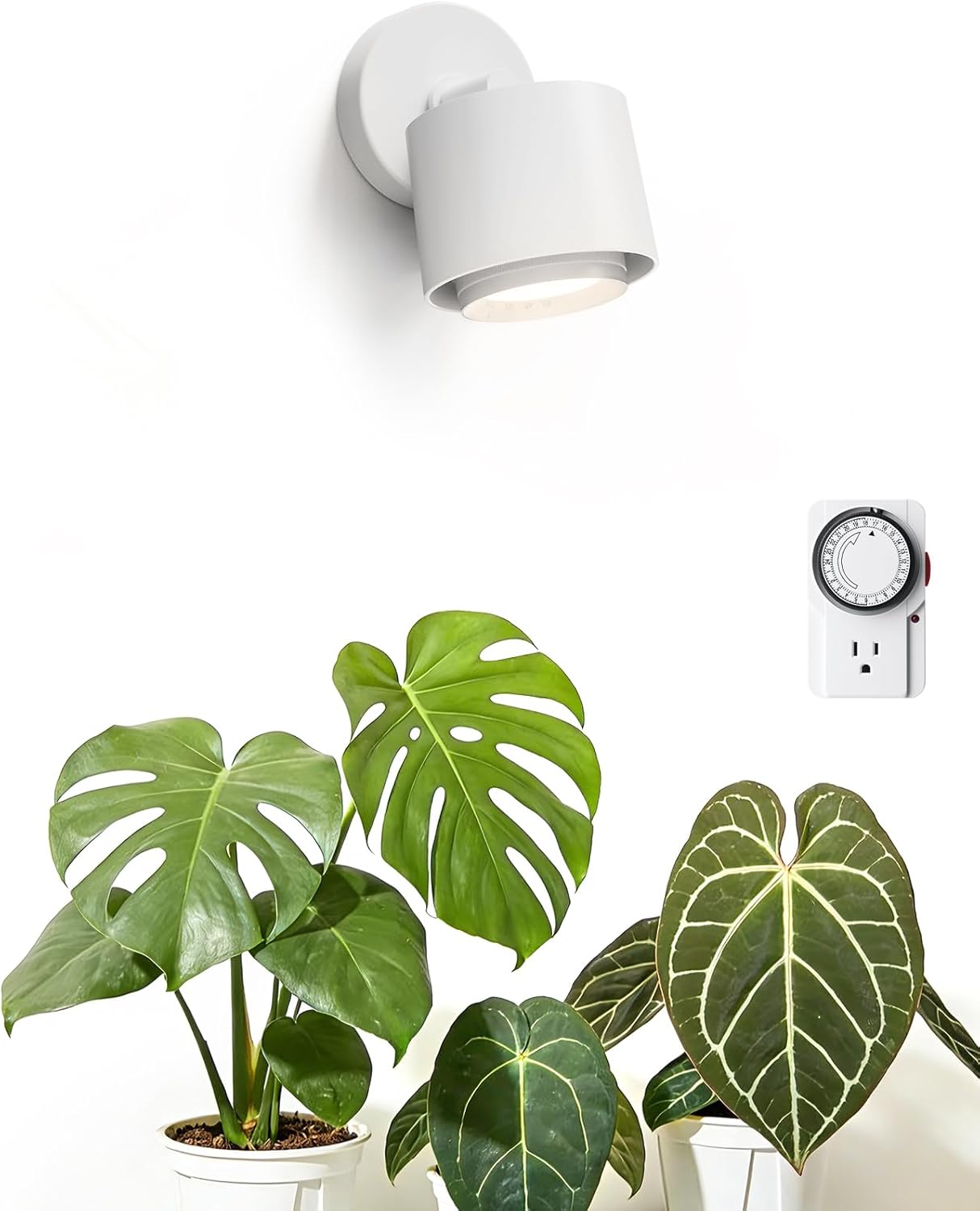 Barrina TR40a Track Grow Light for Indoor Plants, 40W Wall-Mounted Grow Bulbs with Adjustable Beam Angle (15°-60°), 5000K Full Spectrum Plant Spotlight with Timer & 16.4' Power Cord, 1-Pack