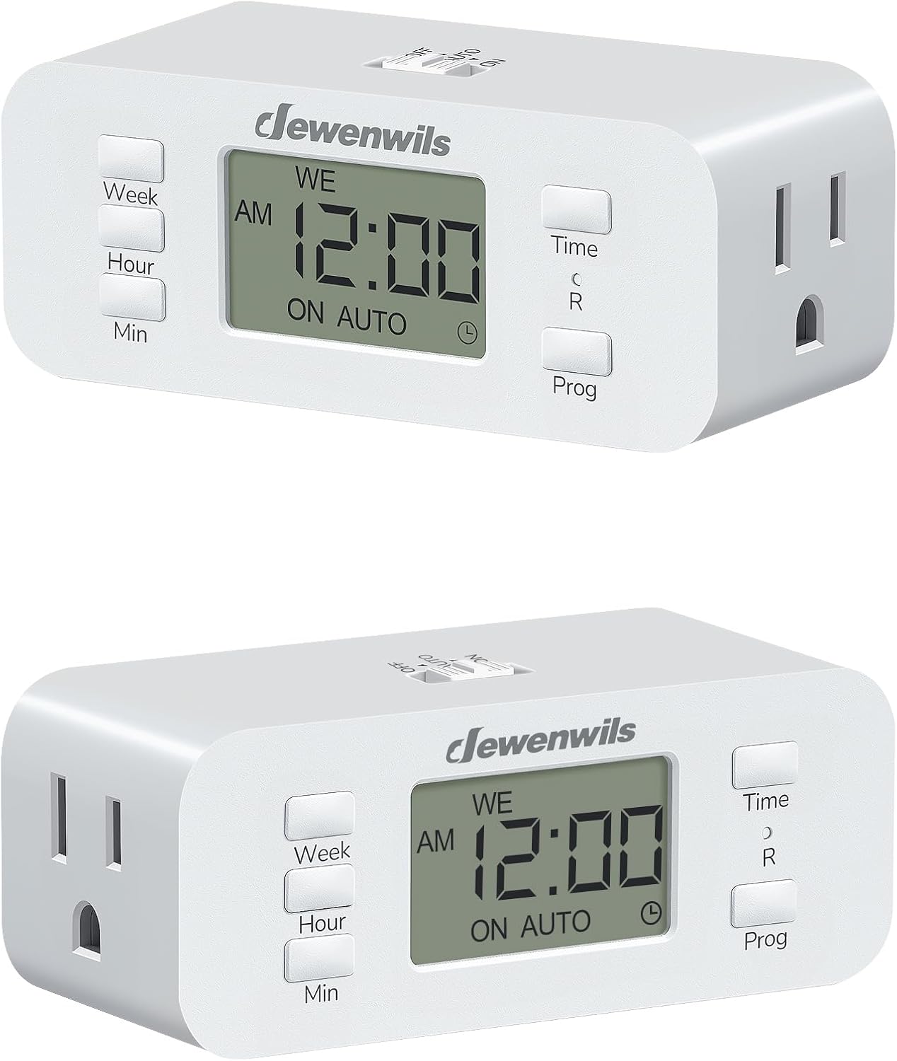 DEWENWILS 24 Hour Programmable Digital Timer Outlet, 2 Pack Timers for Electrical Outlets, Indoor Light Timers for Lamp Fan Aquarium, 2 Grounded Outlet, 125V/15A Resistive/1000W Tungsten, 3 Prong