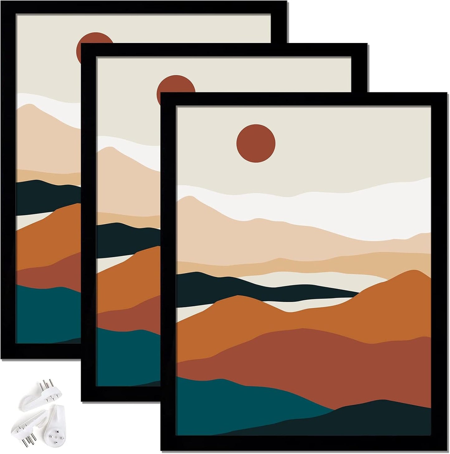 Black 16x24 Picture Frame Set of 3, High Transparent Frame for 16 By 24 Photo Collage Canvas Poster Size Wall Mount and Tabletop Horizontally Vertically (Black, 16 x 24 inches)
