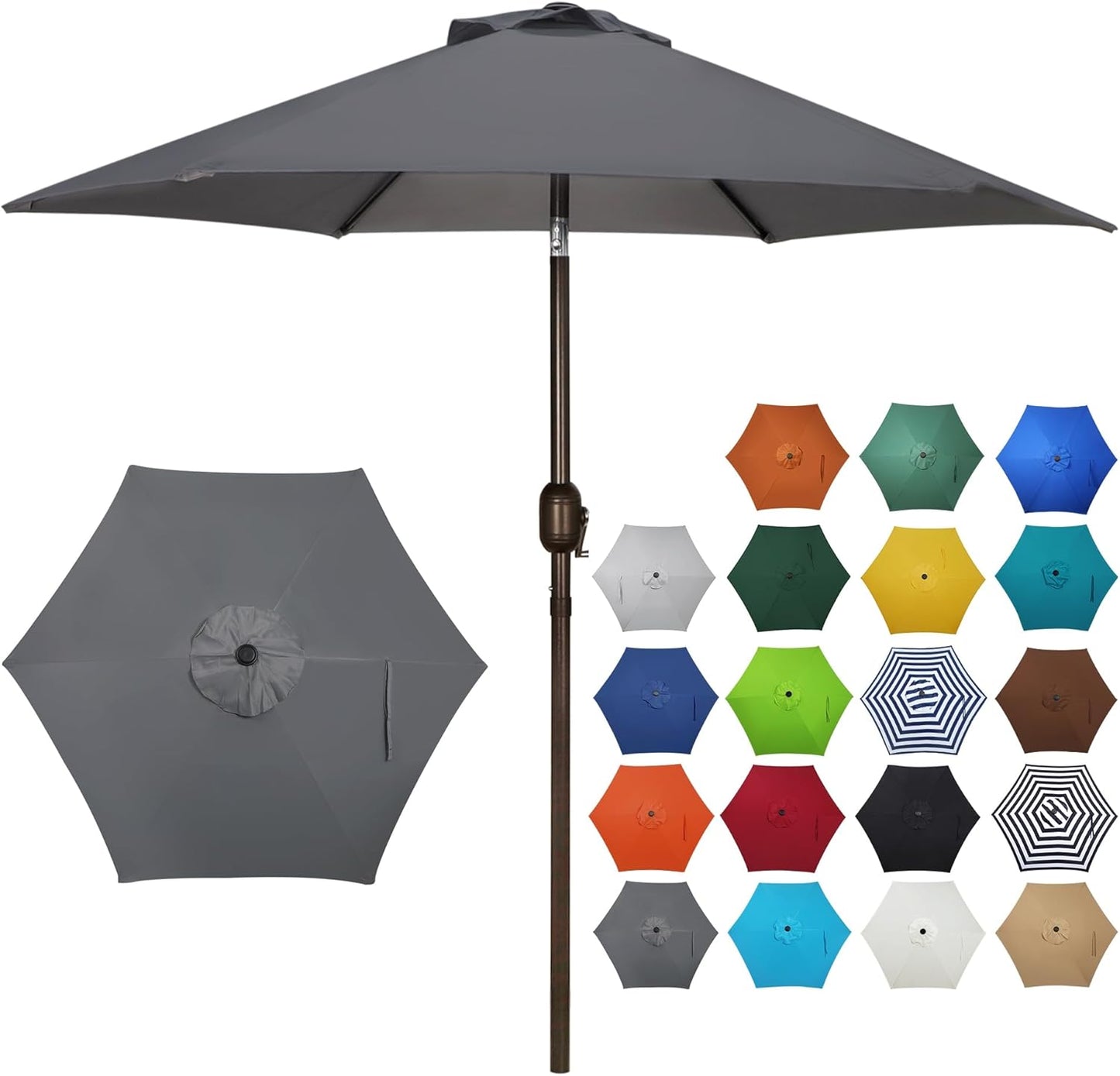 Blissun 7.5 ft Patio Umbrella, Yard Umbrella, Outdoor Market Umbrella with Push Button Tilt Crank (Blue&White)