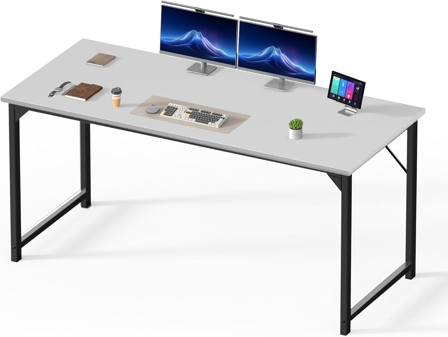 DUMOS 47 Inch Computer Desk for Home Office, Modern Writing Study Table Simple Modern Style for Bedroom Small Space, Large Work Desks with X-Shaped Reinforcement, Wood Brown