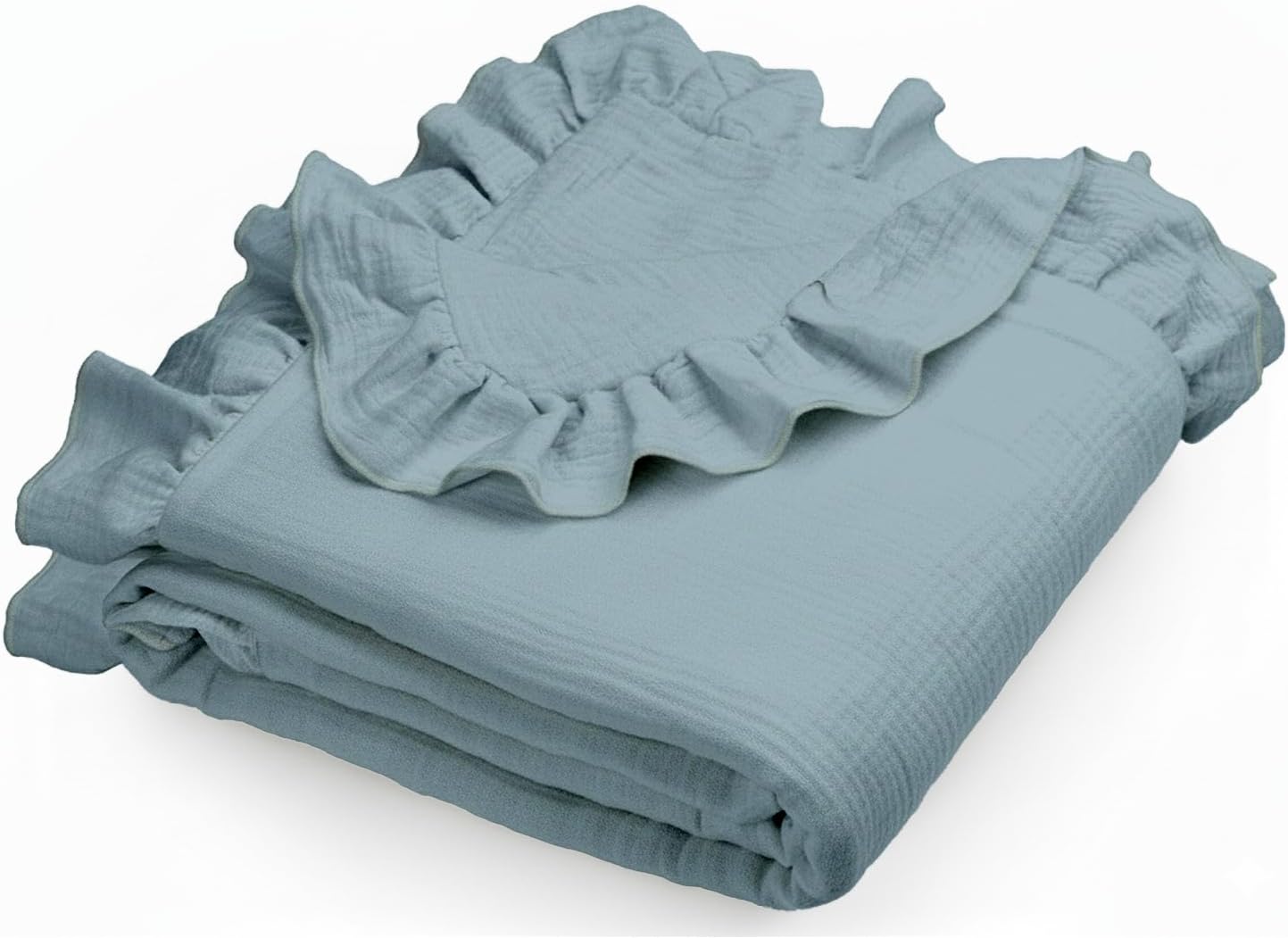 Muslin Ruffled Baby Blanket, Extra Large 52 x 52 Inches, Soft Breathable Cotton Crib Blanket for Newborn Infant Toddler (Hoppy Dreams-Ruffled, Printed)