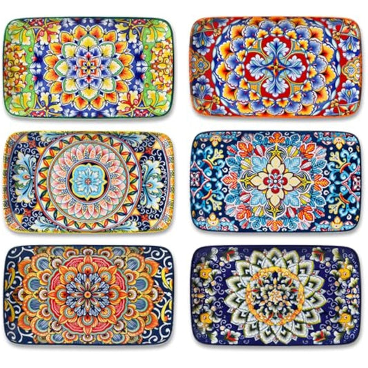 vancasso Simi 6-Piece Ceramic Salad Plates Set - 8.5 Inch, Rectangular Dessert Plates for Sushi, Appetizer, Cake - Microwave & Oven Safe, Porcelain Plates for Kitchen Decor