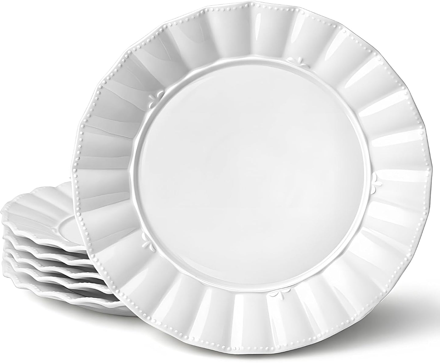 HOMBENE Dessert Plates 8 Inches Set for 6 Ceramic Serving Plates, Plates for Cake Waffles,Wavy Style, Snacks, Pasta, Noodle,Dinner, Microwave & Dishwasher Safe (Mint Glow Green)