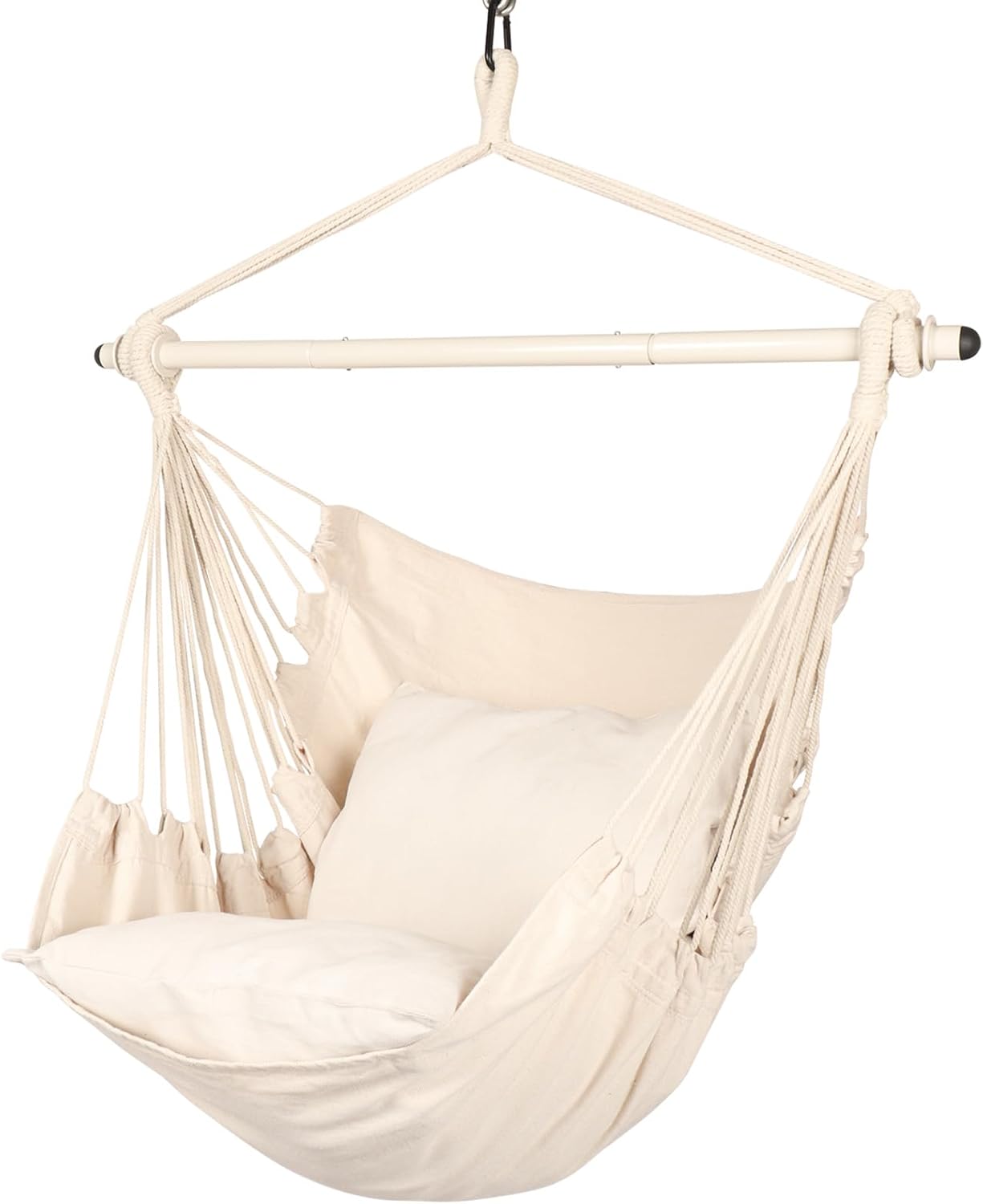 Highwild Hammock Chair Hanging Rope Swing - Max 500 Lbs - 2 Cushions Included - Steel Spreader Bar with Anti-Slip Rings - for Any Indoor or Outdoor Spaces (D- Cushions Included-Green)