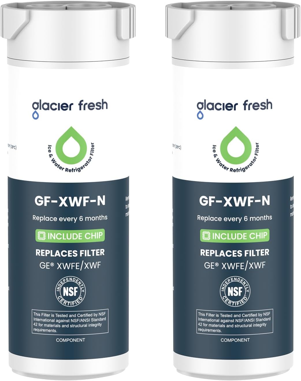 GLACIER FRESH Water Filter Compatible with XWFE (Built-in CHIP), Replacement for GE XWFE, XWF Refrigerator Water Filter NSF/ANSI 42 Certification Pack of 1
