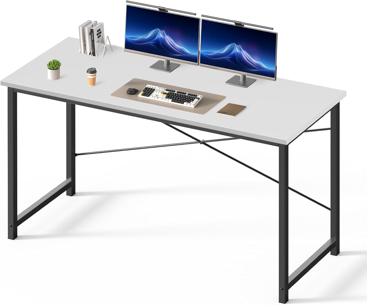 DUMOS 47 Inch Computer Desk for Home Office, Modern Writing Study Table Simple Modern Style for Bedroom Small Space, Large Work Desks with X-Shaped Reinforcement, Wood Brown