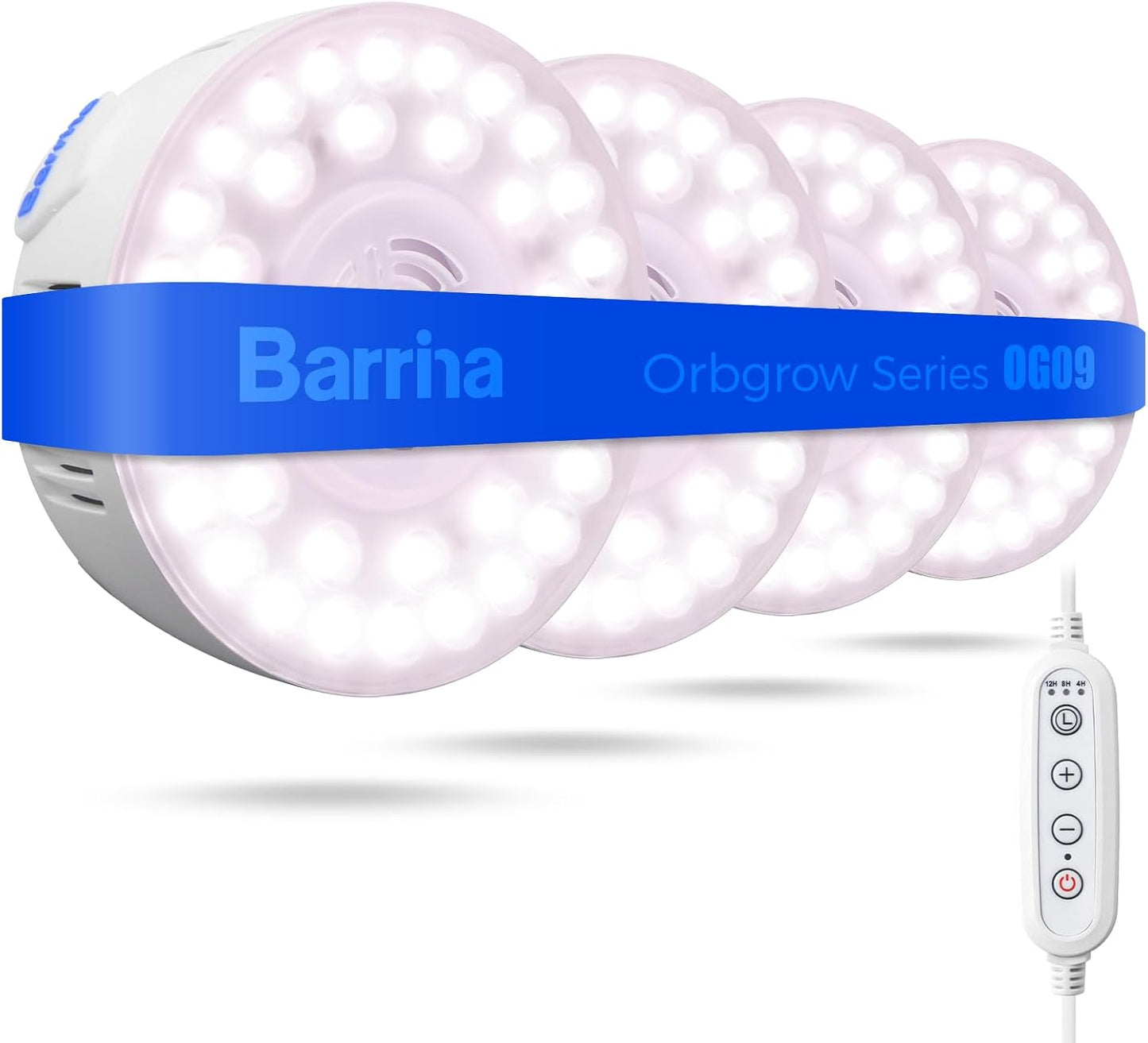 Barrina Orbgrow OG09 Puck Grow Light, 5000K 18W(2 x 9W, 270 Watt Equiv), Full Spectrum Plant Light for Indoor Plants, Magnetic & Linkable with Timer, 5 Levels Dimmable for Plant Shelf, 2 Packs