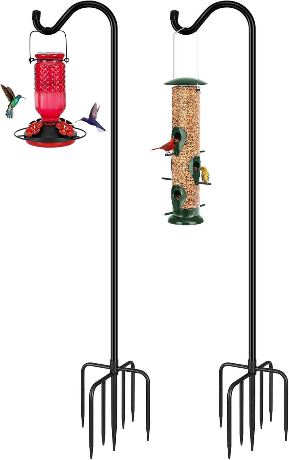 FEED GARDEN Shepards Hooks for Outdoor Bird Feeder Pole 76 Inch Adjustable Tall Heavy Duty Shepherds Hooks for Hanging Plant Baskets, Solar Lights, Wedding Decor, Lanterns, Black (2 Pack)