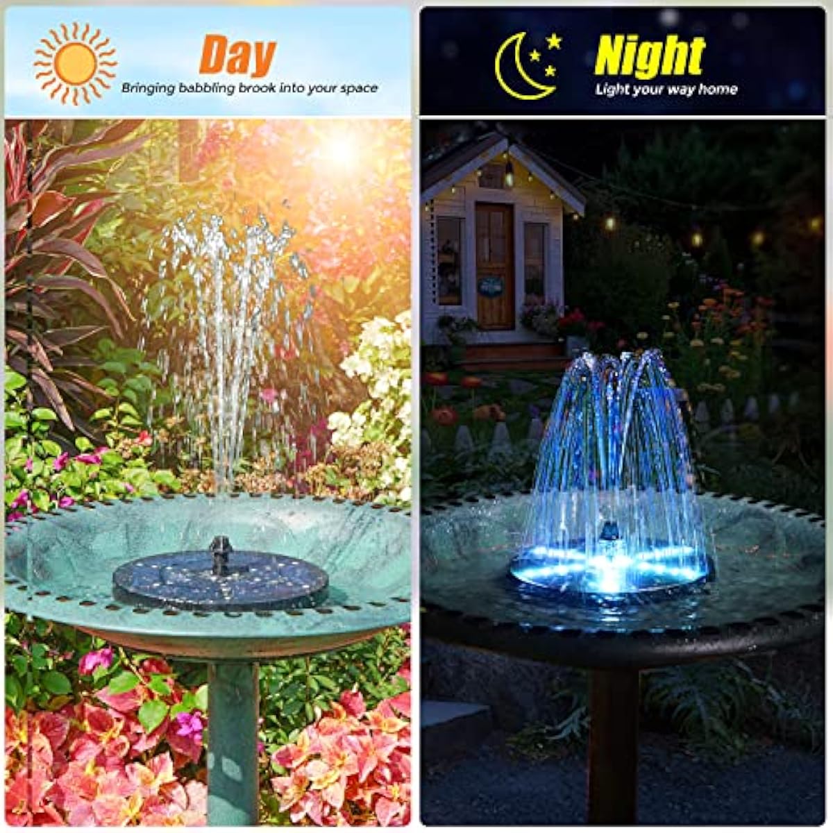 Solar Bird Bath Fountains Upgraded, 4W Solar Powered Water Fountain Pump with 4000 Battery, 7 Nozzles & 4 Fixers, Colorful LED Lights for Garden, Pond, Swimming Pool, Fish Tank, and Outdoor