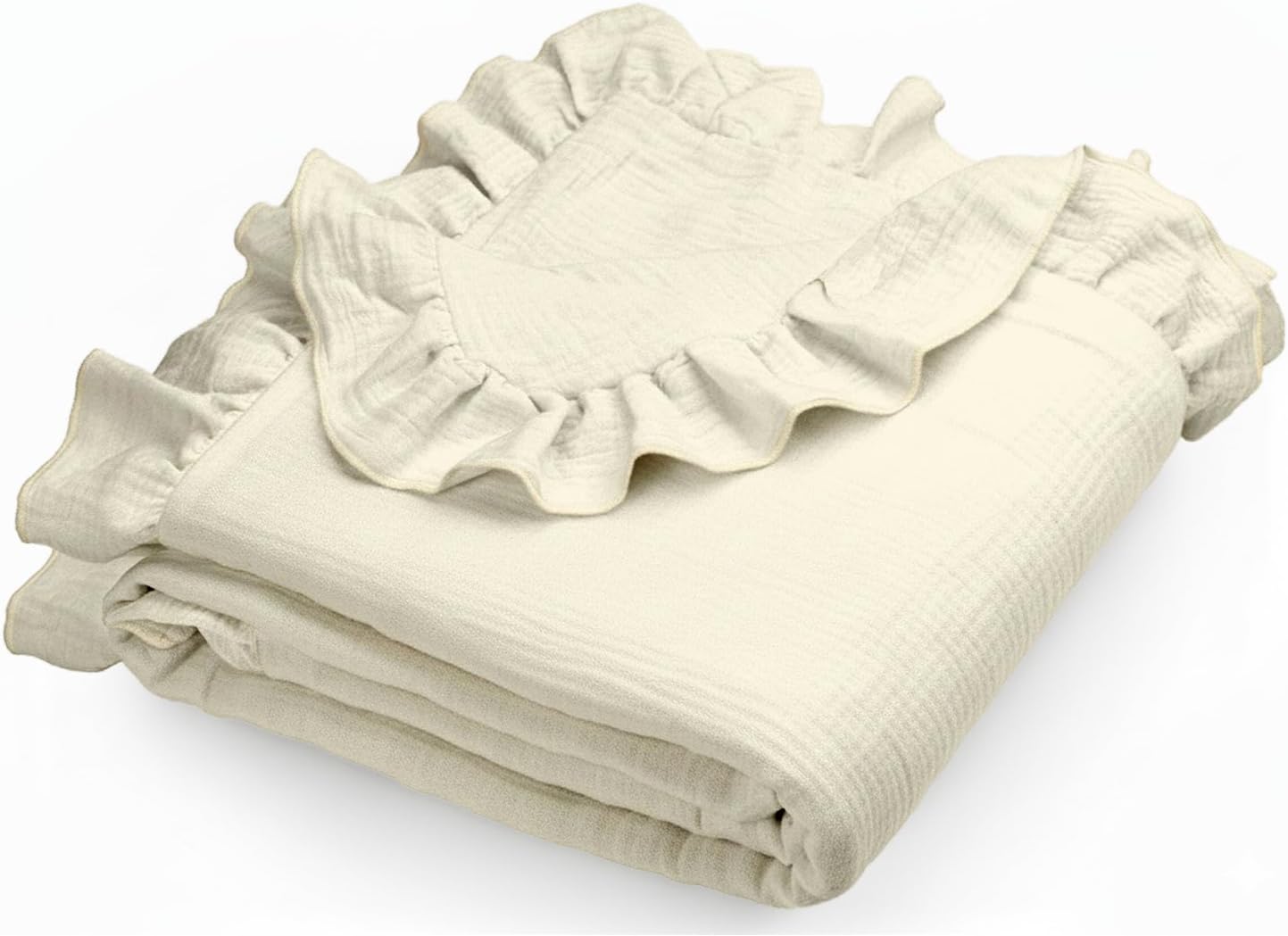 Muslin Ruffled Baby Blanket, Extra Large 52 x 52 Inches, Soft Breathable Cotton Crib Blanket for Newborn Infant Toddler (Hoppy Dreams-Ruffled, Printed)