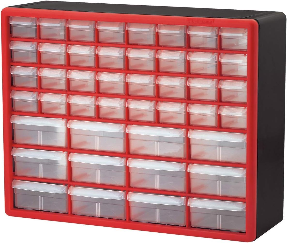 Akro-Mils 44-Drawer Plastic Drawer Storage Cabinet for Garage Organization, Bead Organizer, Building Bricks Storage, Teacher Toolbox, Makeup Organizer, 20" W x 6" D x 16" H, 10144 Black