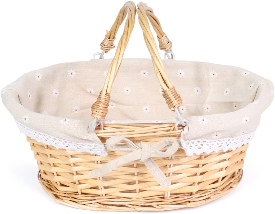 Wicker Basket Gift Baskets Empty Oval Willow Woven Picnic Basket Easter Candy Basket Storage Basket Wine Basket with Handle Egg Gathering Wedding Basket (Natural)