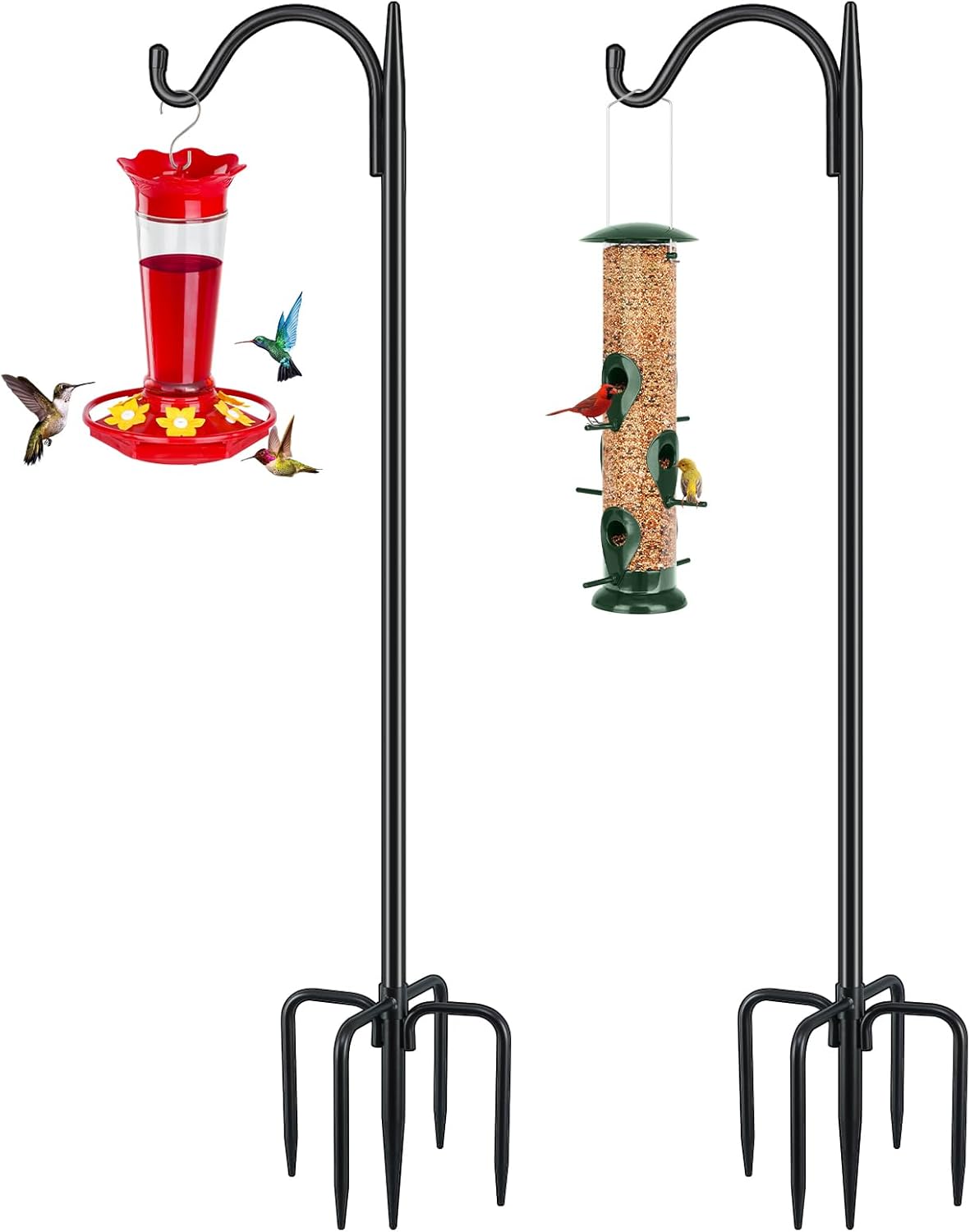 FEED GARDEN Shepards Hooks for Outdoor Bird Feeder Pole 76 Inch Adjustable Tall Heavy Duty Shepherds Hooks for Hanging Plant Baskets, Solar Lights, Wedding Decor, Lanterns, Black (2 Pack)