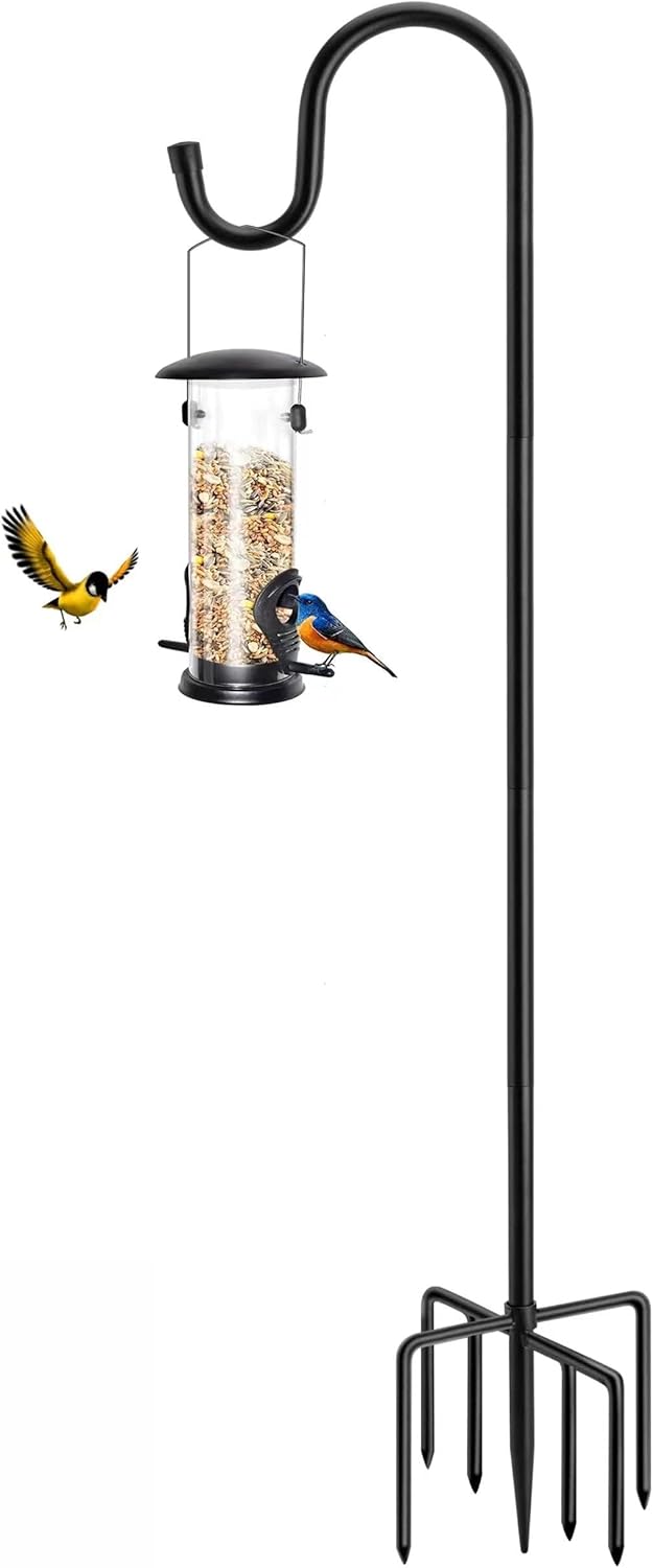 ANIDEER 72" Shepherds Hooks for Outdoor, Heavy Duty Bird Feeder Pole with 7 Base Prongs, Adjustable Garden Hanging Holder for Bird Feeders, Solar Light Lanterns, Garden Plant Hanger Stands, 2 Packs