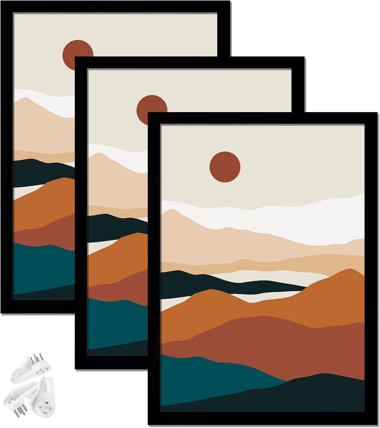 Black 16x24 Picture Frame Set of 3, High Transparent Frame for 16 By 24 Photo Collage Canvas Poster Size Wall Mount and Tabletop Horizontally Vertically (Black, 16 x 24 inches)