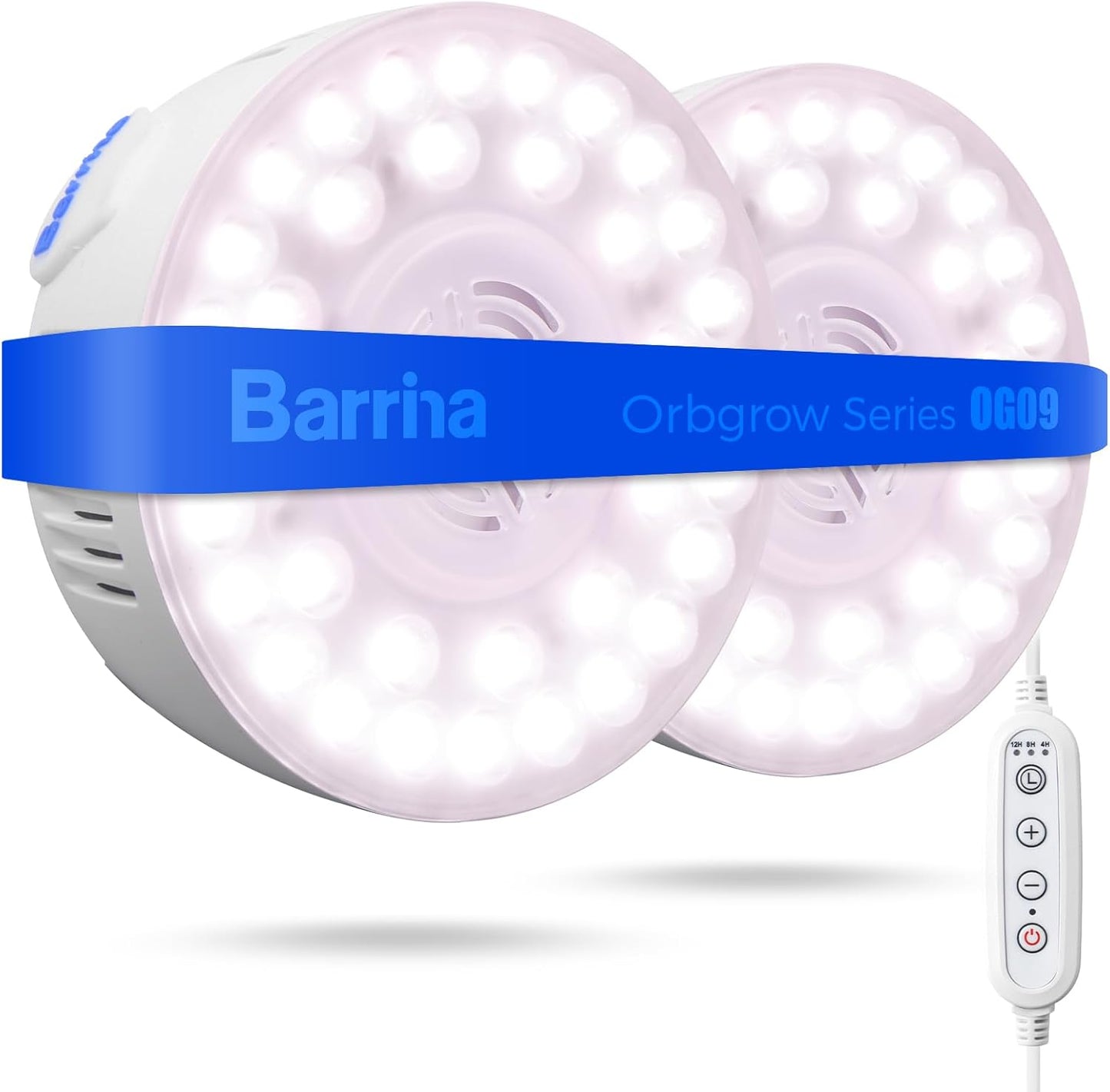 Barrina Orbgrow OG09 Puck Grow Light, 5000K 18W(2 x 9W, 270 Watt Equiv), Full Spectrum Plant Light for Indoor Plants, Magnetic & Linkable with Timer, 5 Levels Dimmable for Plant Shelf, 2 Packs