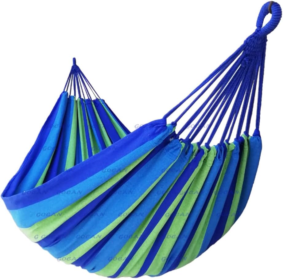 GOCAN Double Hammock 2 Person Extra Large 220x150cm Total Length 330cm Load 500lb Canvas Cotton Hammock for Patio Porch Garden Backyard Lounging Outdoor and Indoor with Removable Spreader bar