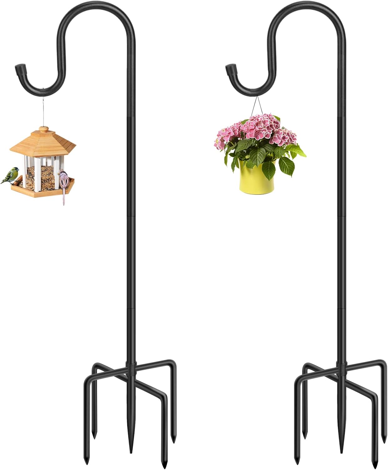 ANIDEER 72" Shepherds Hooks for Outdoor, Heavy Duty Bird Feeder Pole with 7 Base Prongs, Adjustable Garden Hanging Holder for Bird Feeders, Solar Light Lanterns, Garden Plant Hanger Stands, 2 Packs