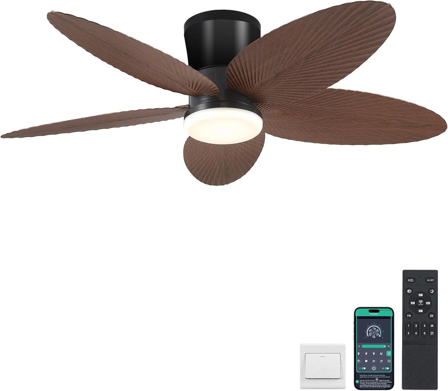 42" Ceiling Fans with Lights-Low Profile Ceiling Fan with Light and Remote/APP Control,Flush Mount,DC Reversible,LED Dimmable Blakc Ceiling Fans for Bedroom,Indoor/Outdoor Patio Use
