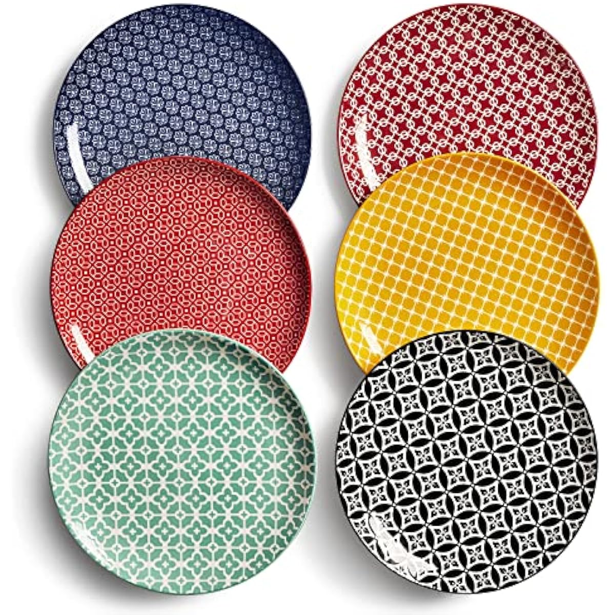 DOWAN 8.5" Salad Plates Set of 6, Ceramic Dessert Plate for Appetizer, Sushi, Microwave, Oven & Dishwasher Safe, Colorful Design Perfect for Party, Wedding, Birthday, Mothers Day Gifts