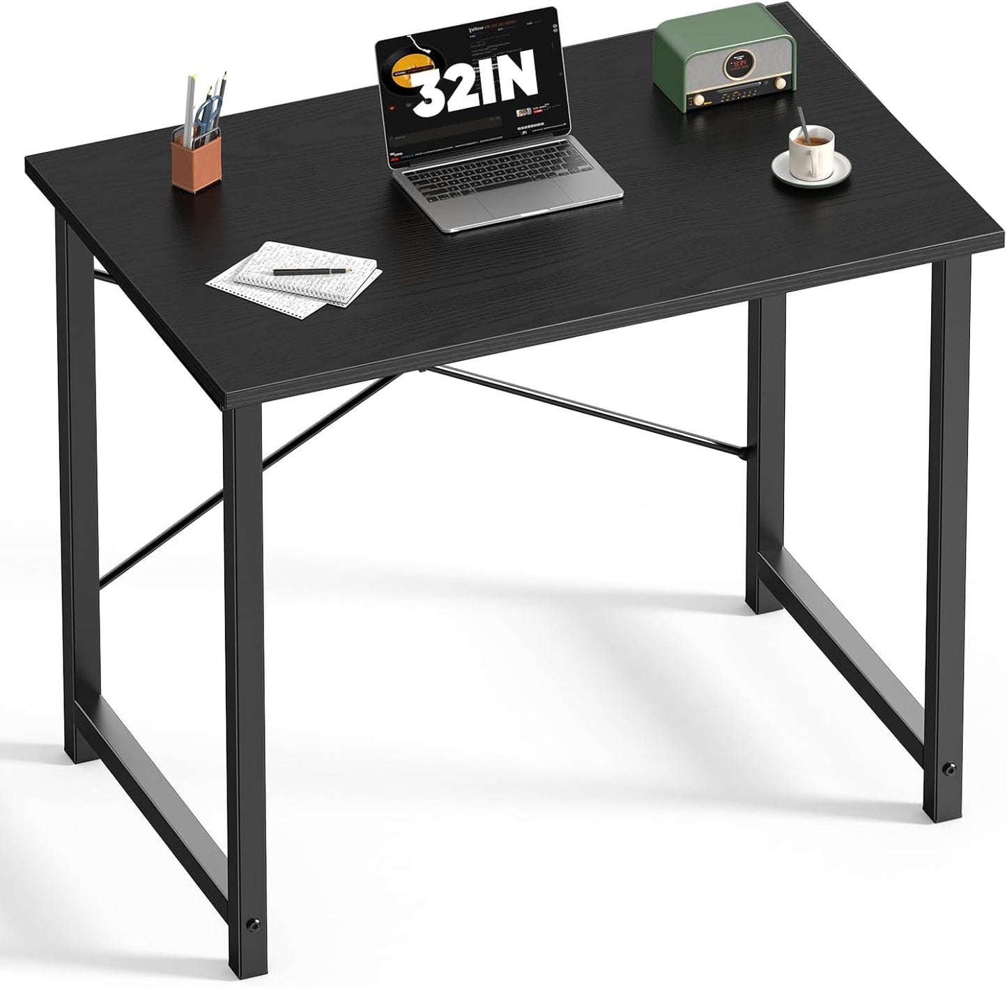 DUMOS 47 Inch Computer Desk for Home Office, Modern Writing Study Table Simple Modern Style for Bedroom Small Space, Large Work Desks with X-Shaped Reinforcement, Wood Brown