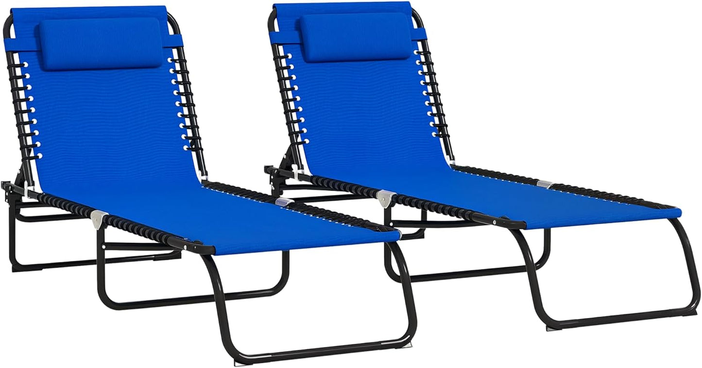 Outsunny Folding Chaise Lounge Chair, Patio Sun Tanning Chair, Outdoor Chaise Lounger with 4-Position Reclining Back, Breathable Mesh Seat for Beach, Poolside, Yard, Rainbow Striped