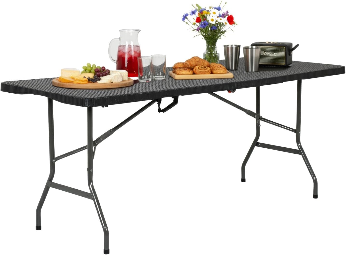 FDW Folding Half Portable Foldable Table for Parties Backyard Events (White, 6 FT 70 * 29) (White, 6 FT)