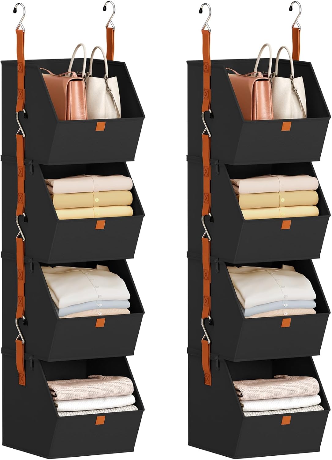 Hanging Closet Organizer 4 Tier - Clothes Hanging Shelves, Space-Saving Closet System, Fabric Storage Bins Bedroom Organization, Collapsible Baskets for Home, Dorm, Rv, Beige