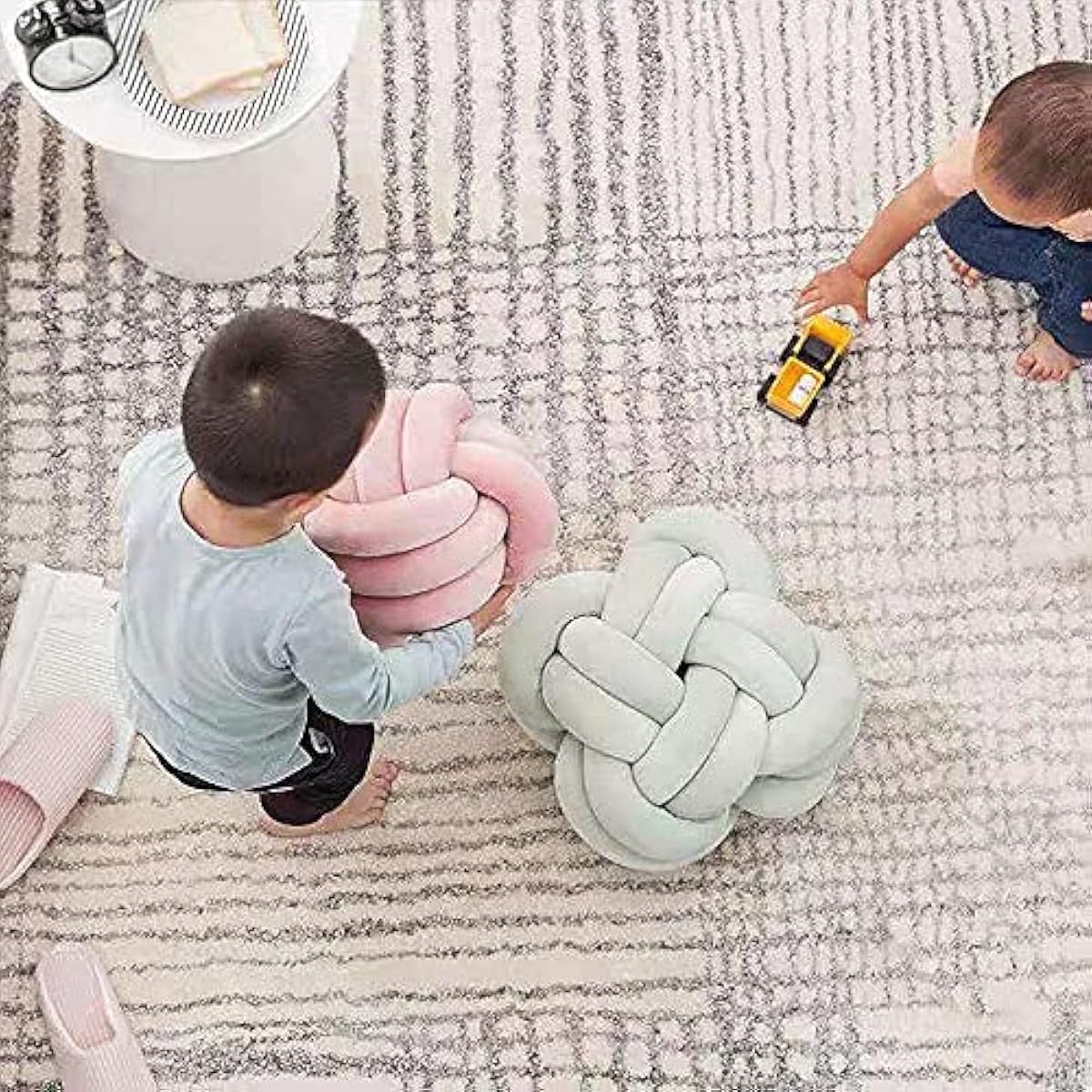 Knot Pillow Ball Round Cushion Pillows, Children Room Decoration Plush Toys Calming Stress Relief Toy (Yellow,8.5in/22cm)