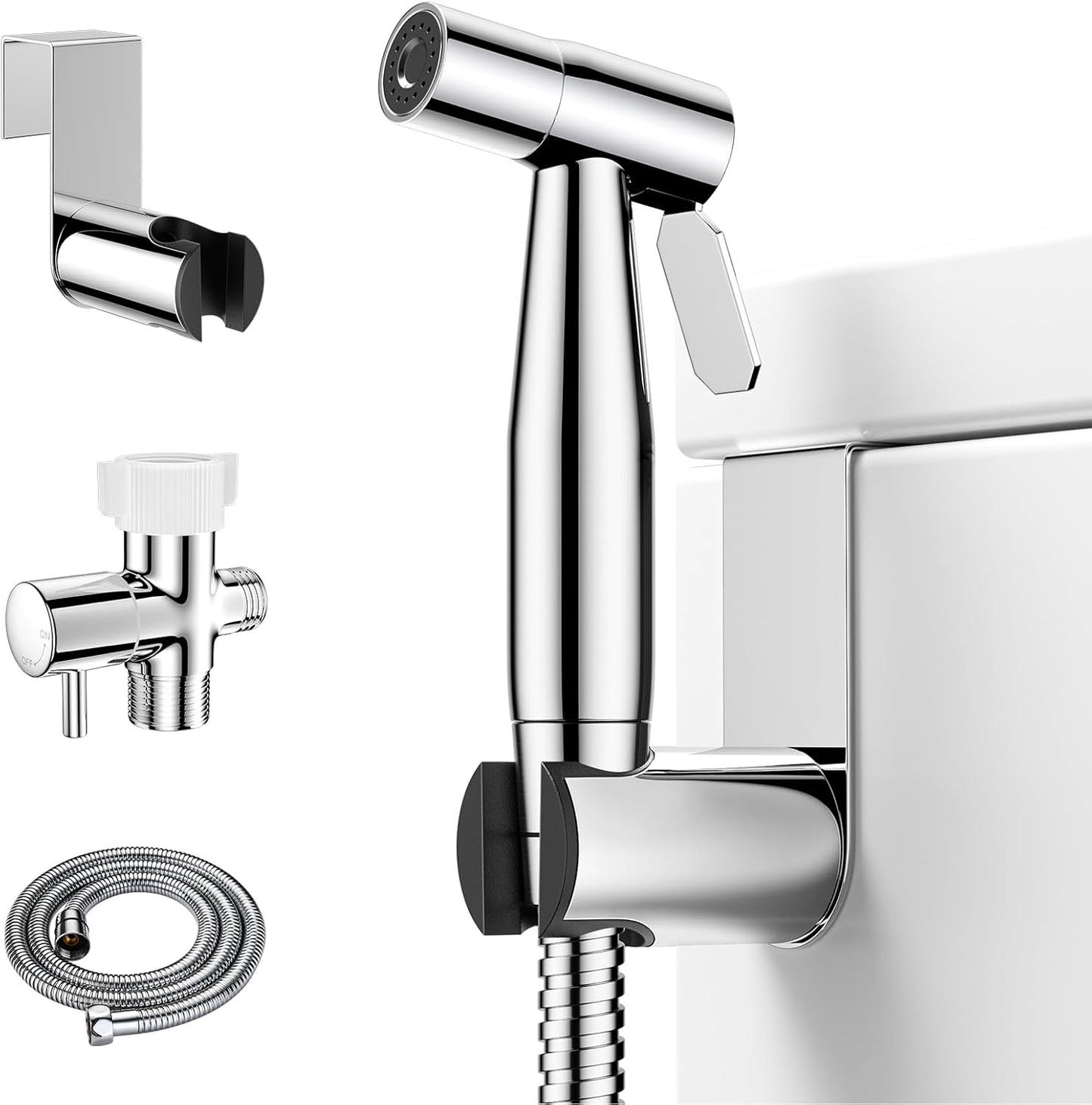 Arofa Handheld Toilet Bidet Sprayer for Toilet-Adjustable Water Pressure Control with Bidet Hose for Feminine Wash, Stainless Steel Brushed Nickel Bidet Faucet Cloth Diaper for Baby Wash