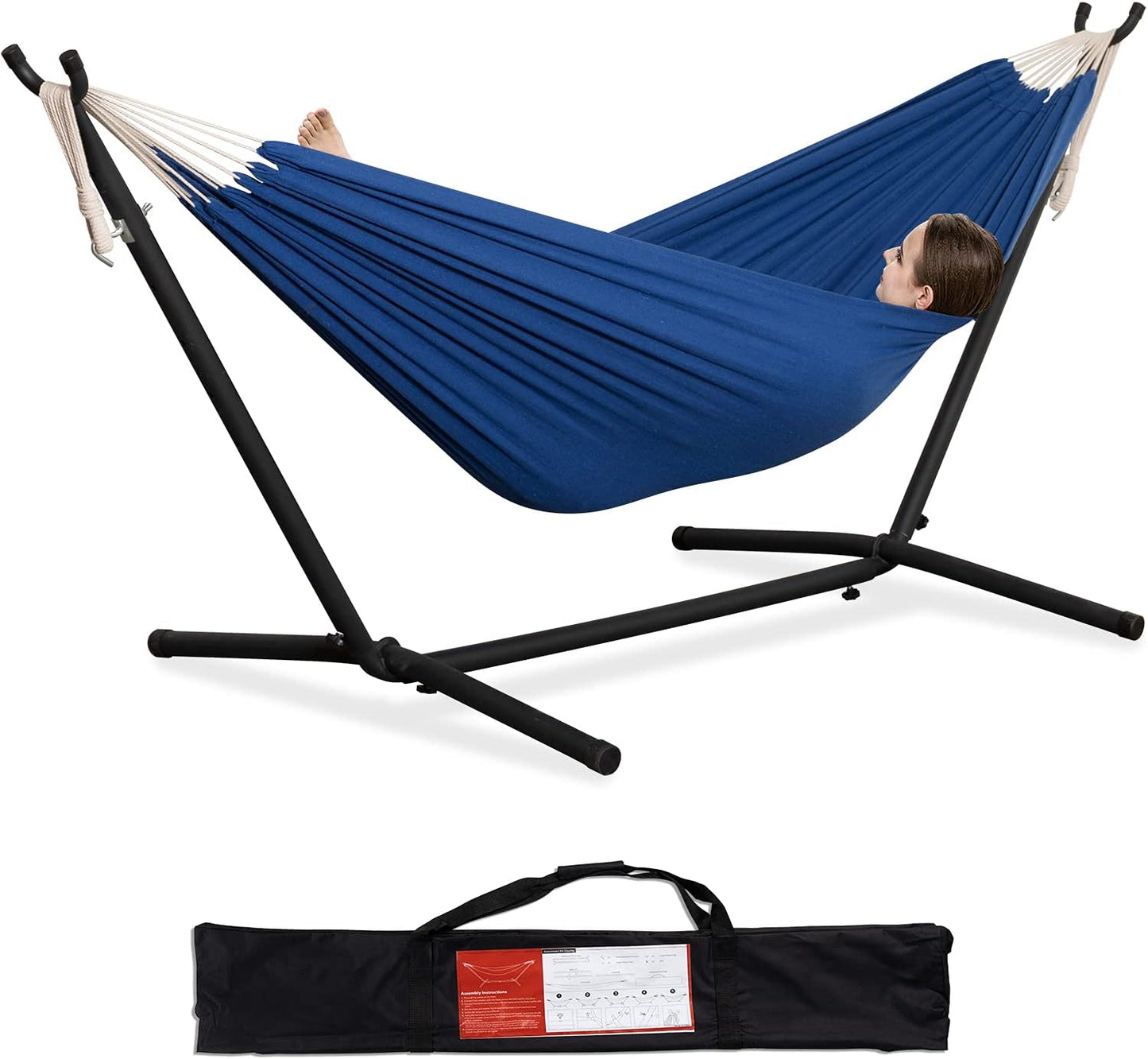 PNAEUT Double Hammocks with Stand for Outside, Portable Space Saving Heavy-Duty Steel Frame for Indoor Outdoor Patio Yard, Easy Assembly, 2 Person 450 lbs Capacity (Coffee)