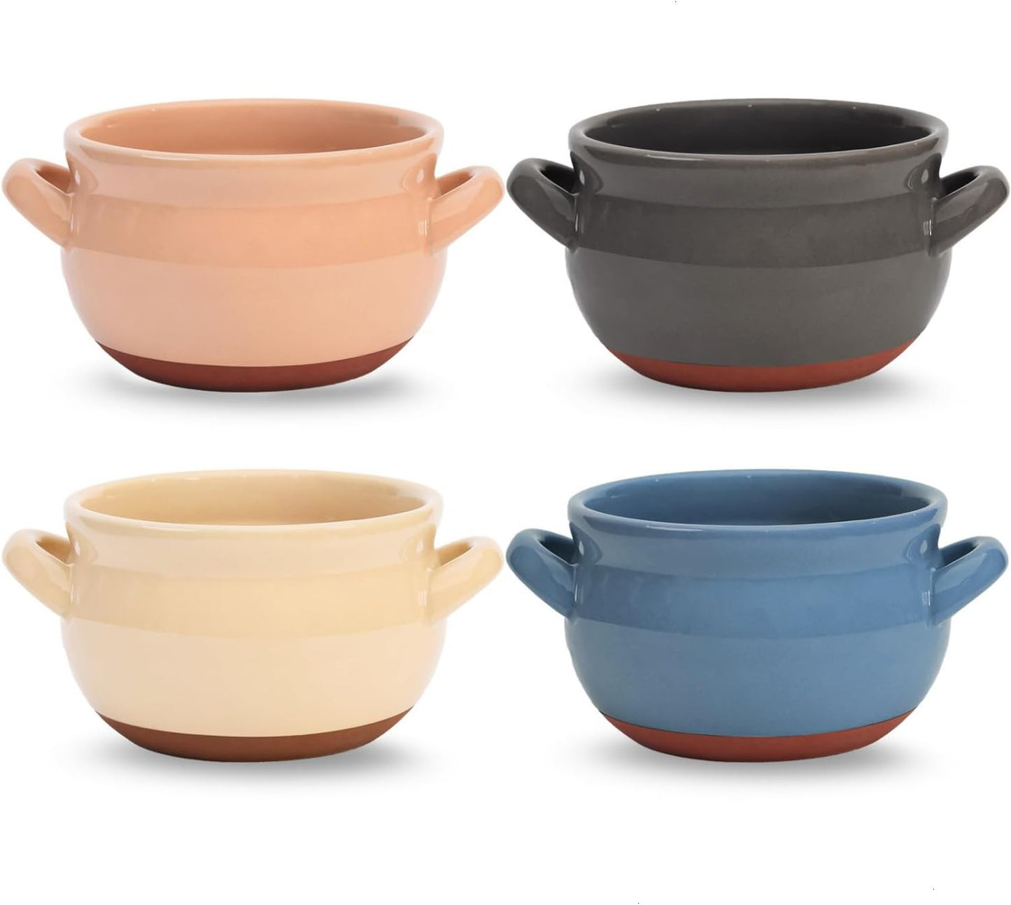 French Onion Soup Bowls with Handles, 16 Oz Ceramic Soup Serving Bowl Crocks - Oven Safe Bowls for Chili, Beef Stew, Cereal, Pot Pies, Set of 4