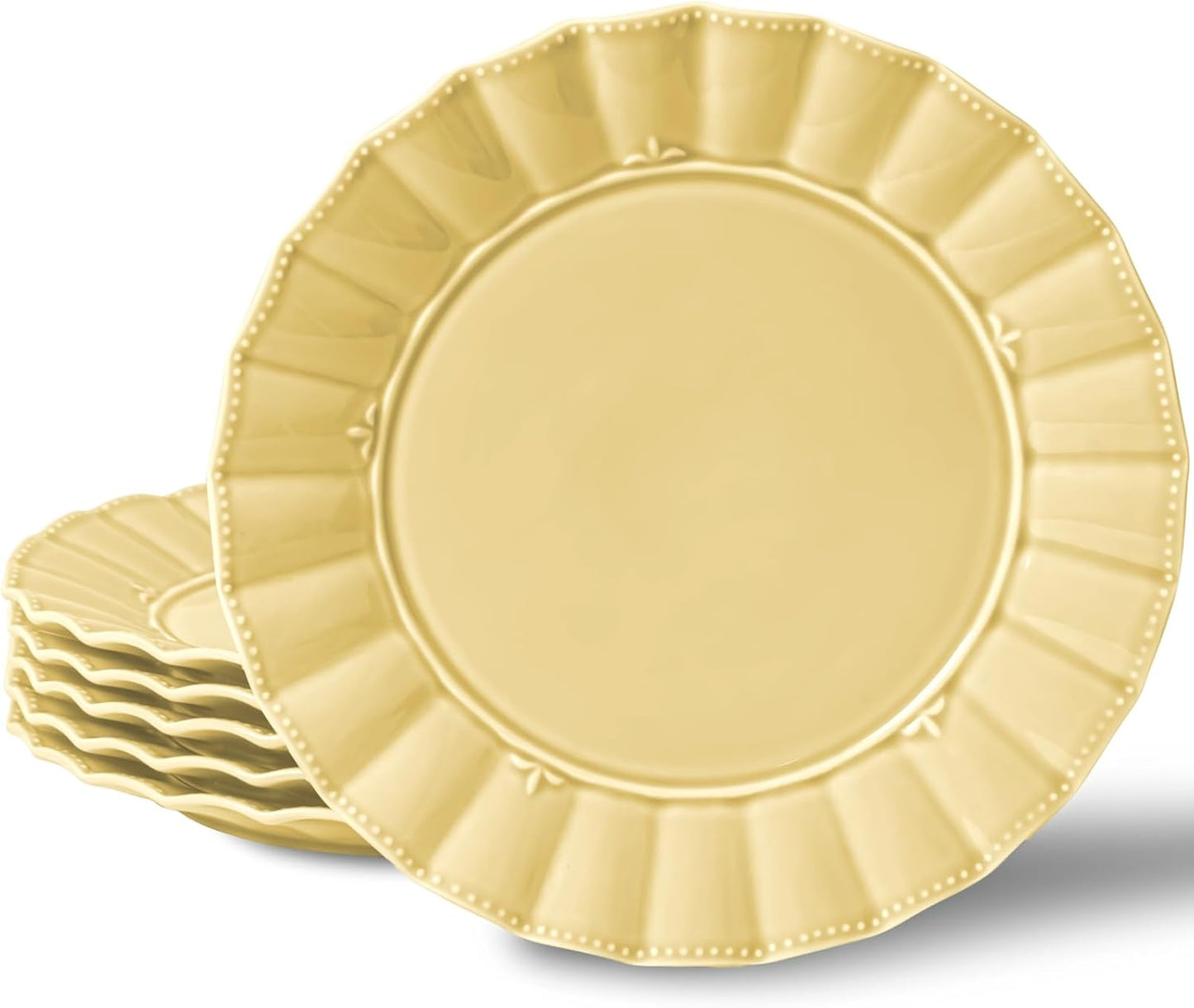 HOMBENE Dessert Plates 8 Inches Set for 6 Ceramic Serving Plates, Plates for Cake Waffles,Wavy Style, Snacks, Pasta, Noodle,Dinner, Microwave & Dishwasher Safe (Mint Glow Green)