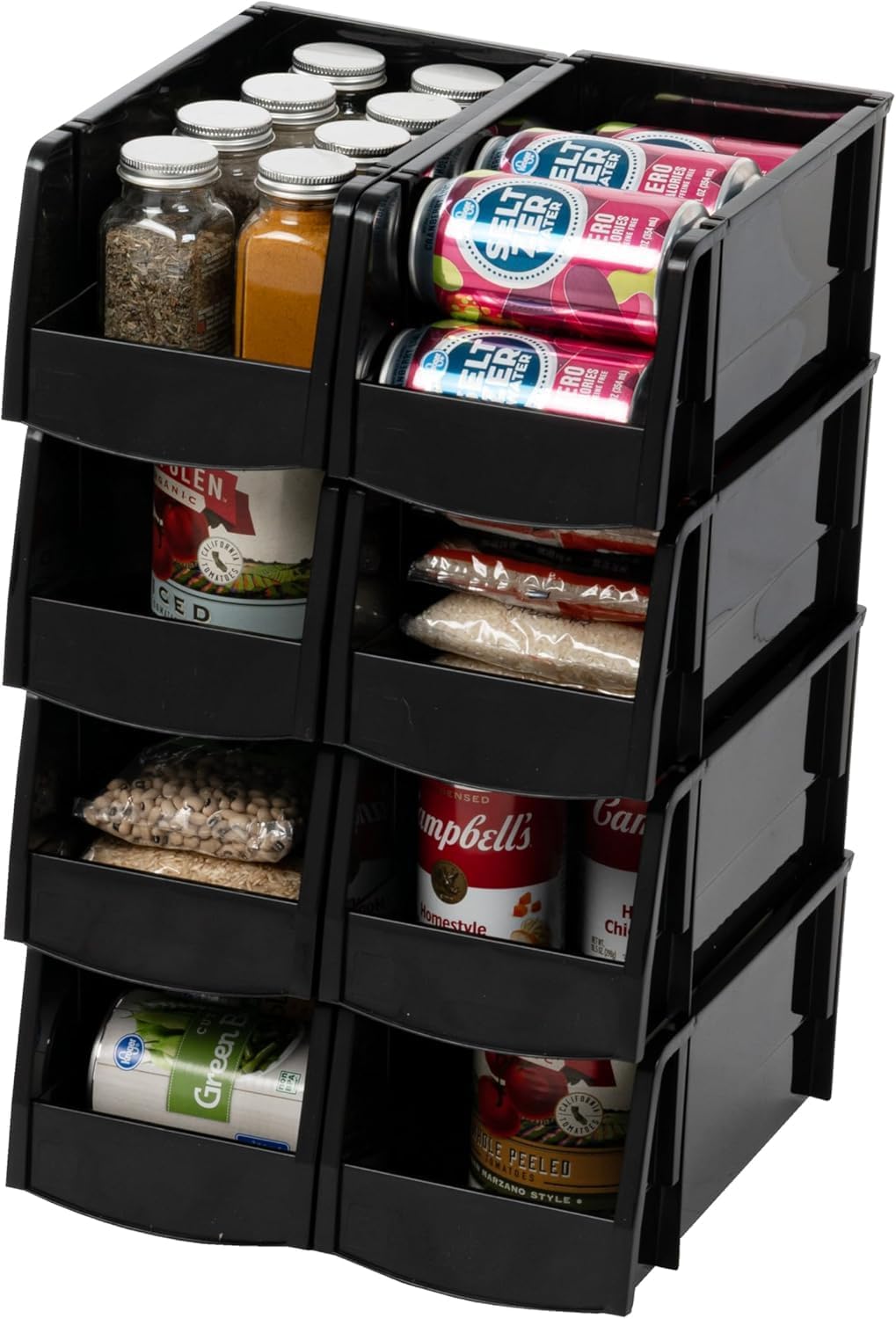 IRIS USA Large Stackable Storage Bins, 8-Pack, 13"L x 6"W x 5"H, |Made in USA|, Plastic Open Front Shelf Bin for Organizing Parts, Hardware, Tools, Supplies, Garage Shelf, Pantry - Black