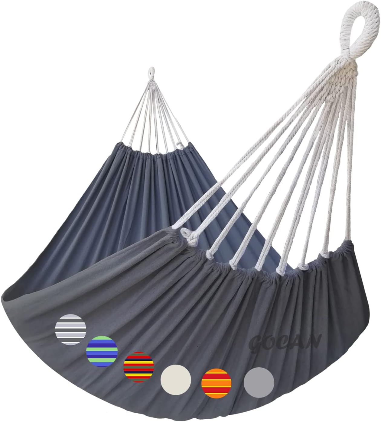 GOCAN Double Hammock 2 Person Extra Large 220x150cm Total Length 330cm Load 500lb Canvas Cotton Hammock for Patio Porch Garden Backyard Lounging Outdoor and Indoor with Removable Spreader bar