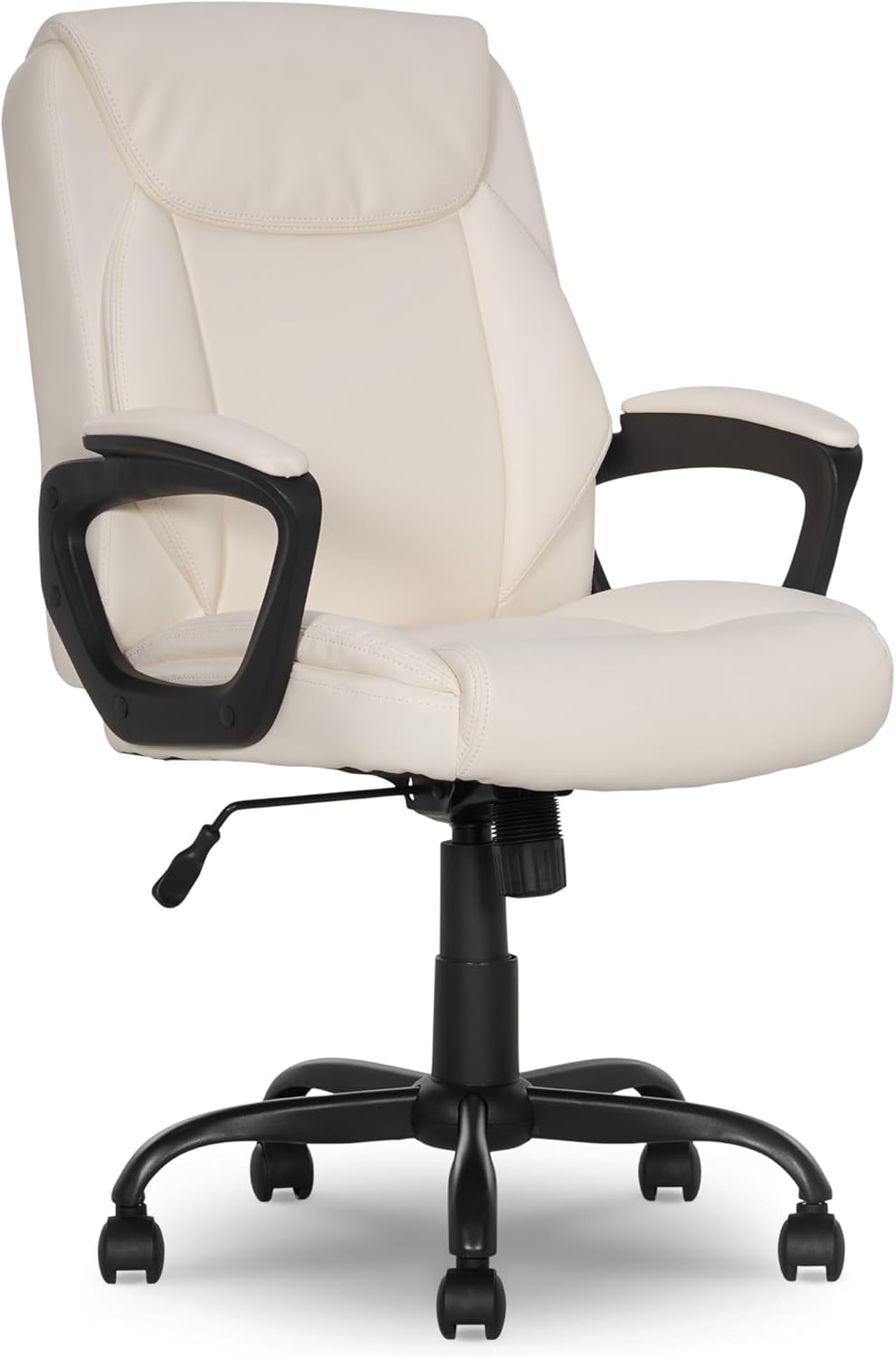 Amazon Basics Classic Puresoft PU Padded Mid-Back Office Desk Chair with Armrest, Easy Assembly, Sturdy Metal Base, Wheels, 275lb Support, 26"D x 23.75"W x 42"H, Black